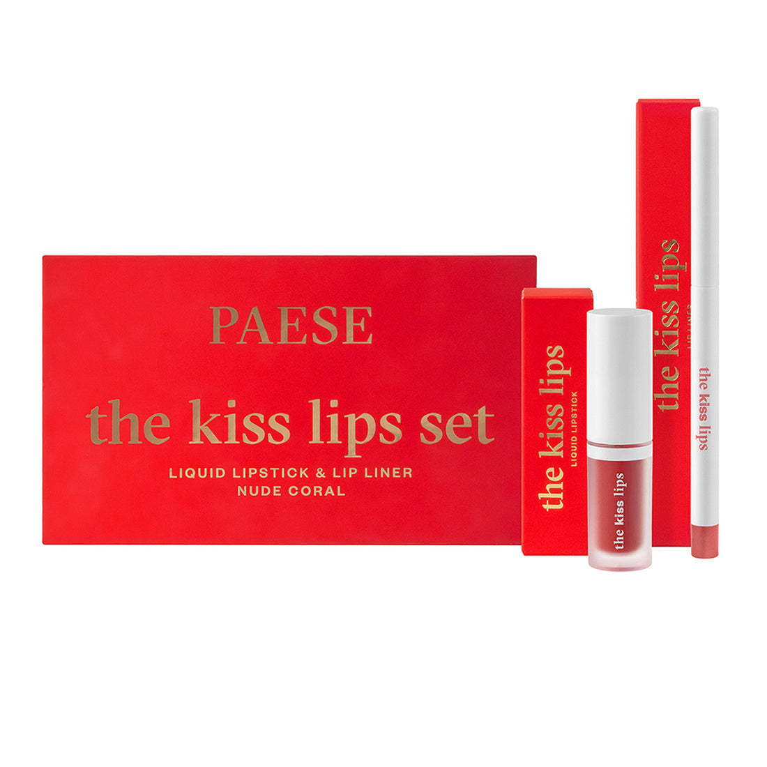 PAESE The Kiss Lips Set 02 Nude Coral, labial líquido y delineador