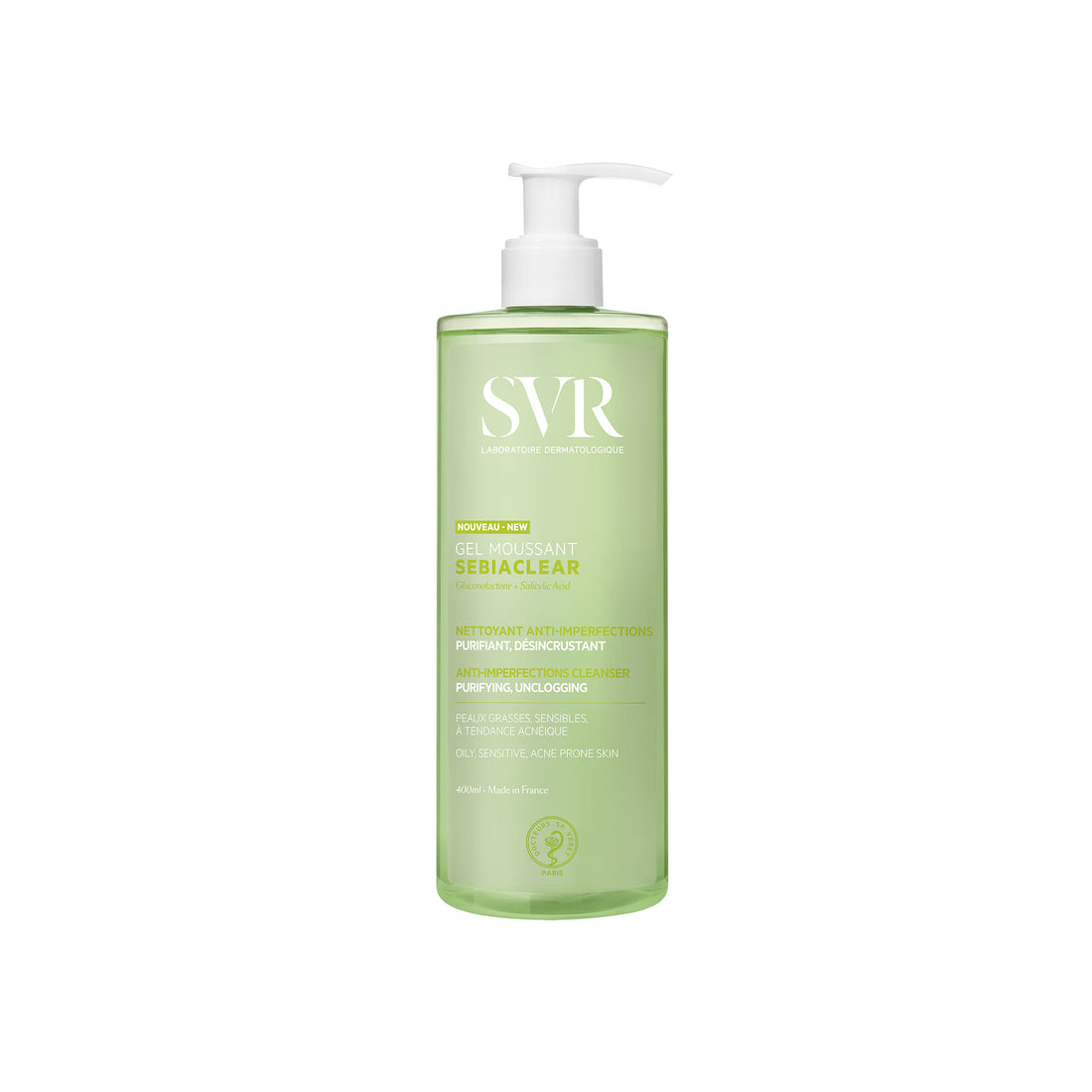 SVR SEBIACLEAR Gel Moussant 400 ml, frasco con dosificador