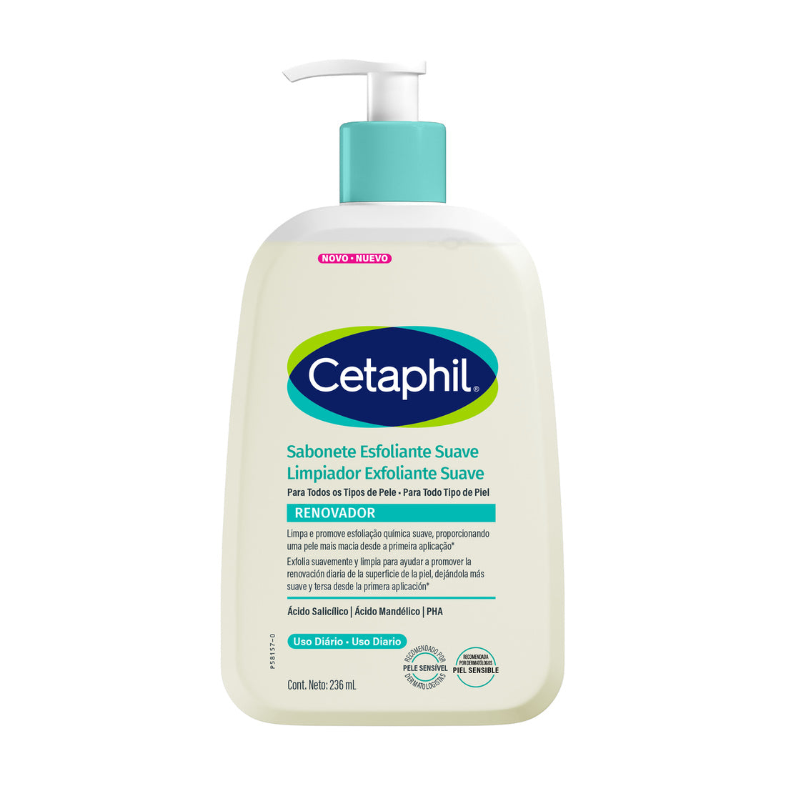 Cetaphil Limpiador Exfoliante Suave Renovador 236 ml — fotografía real de frente sobre fondo blanco