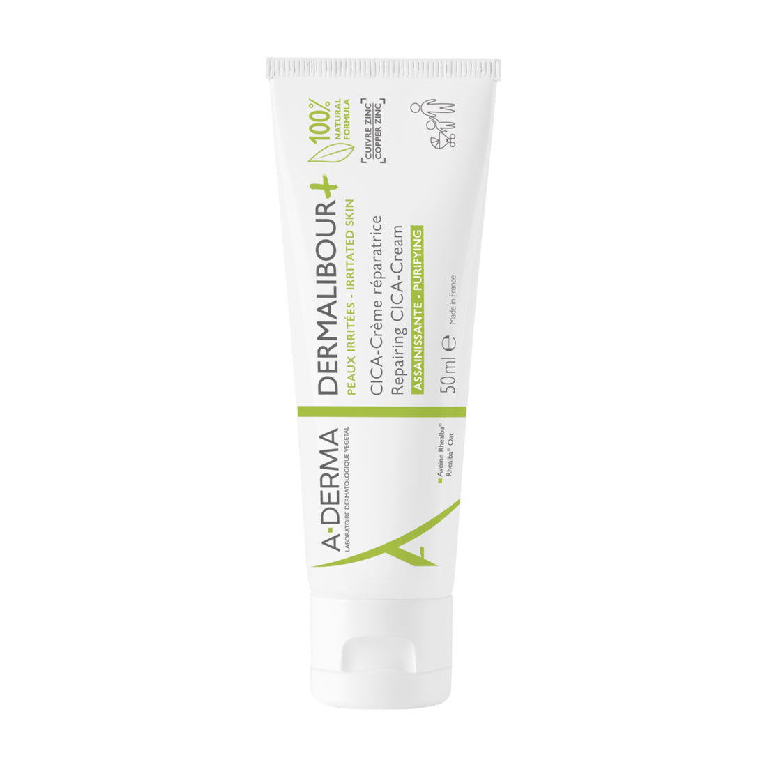A-Derma Dermalibour+ CICA Crema Reparadora 50 ml — envase de frente sobre fondo blanco