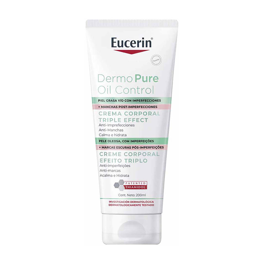 Eucerin DermoPure Oil Control Crema Corporal Triple Efecto 200 ml — fotografía real de frente sobre fondo blanco