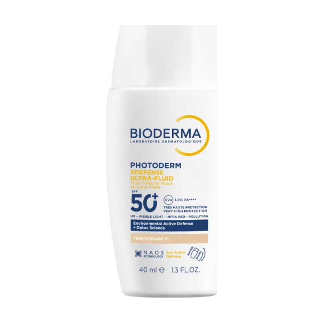 Photoderm XDefense Ultra-Fluid SPF 50+ 40 ml — Tinte 01 (Muy claro), envase frontal