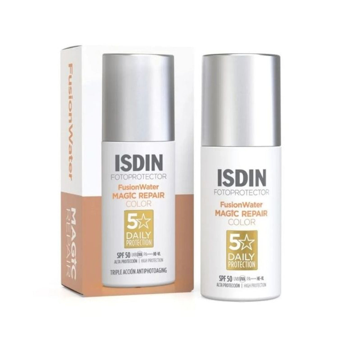 ISDIN Fusion Water Magic Repair Color SPF 50 50 ml — vista frontal sobre fondo blanco