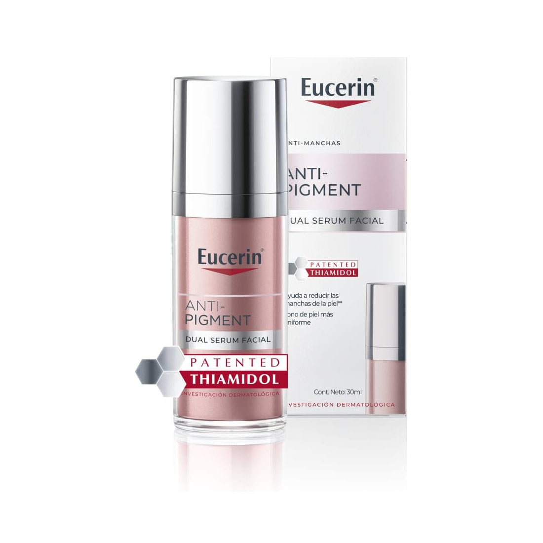 Anti-Pigment Dual Serum, fotografía de catálogo sobre fondo blanco