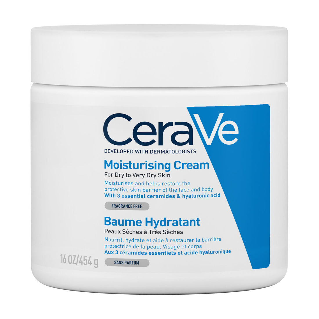 CeraVe Crema Hidratante 454 g — envase de frente sobre fondo blanco