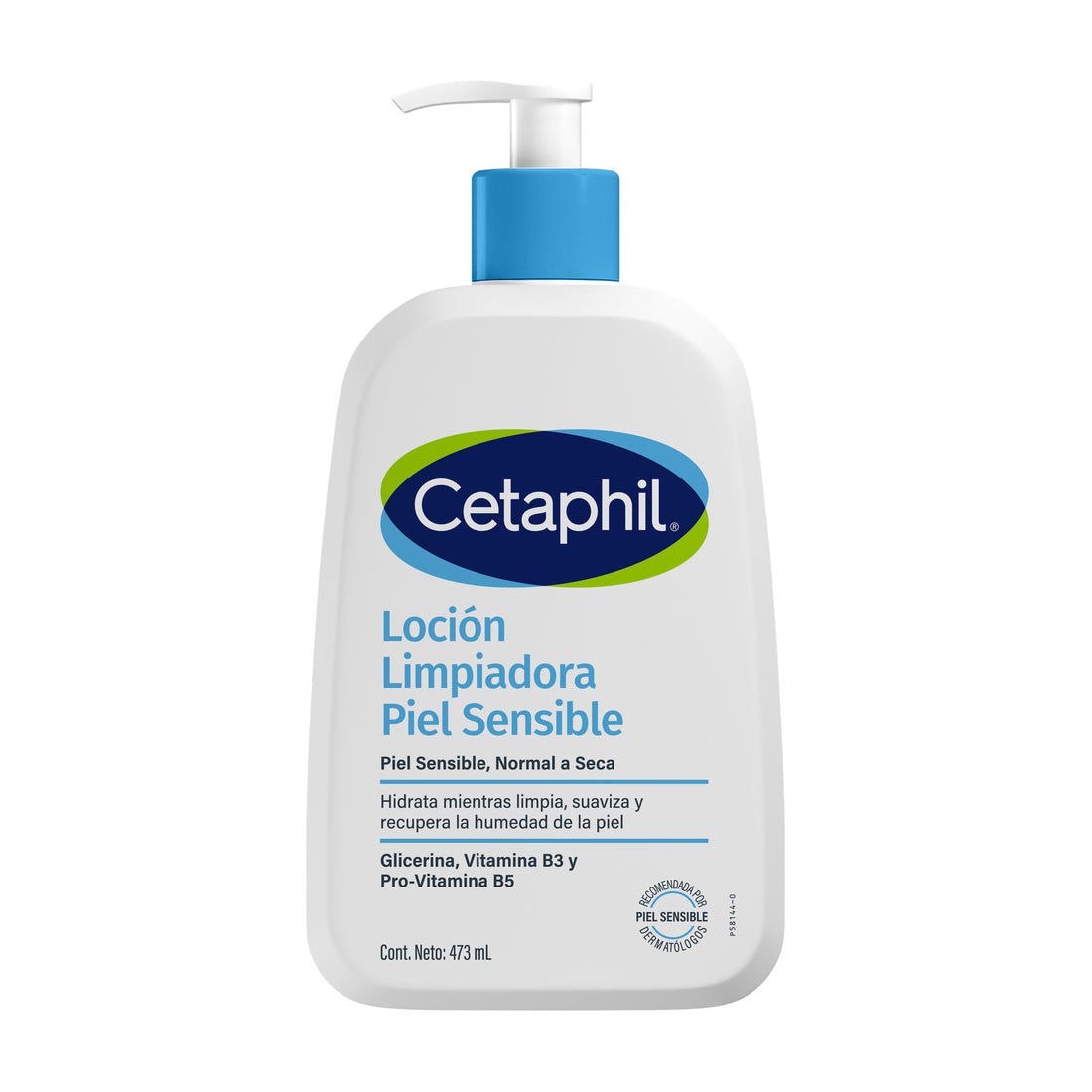 Cetaphil Loción Limpiadora Piel Sensible 473 ml — envase de frente sobre fondo blanco