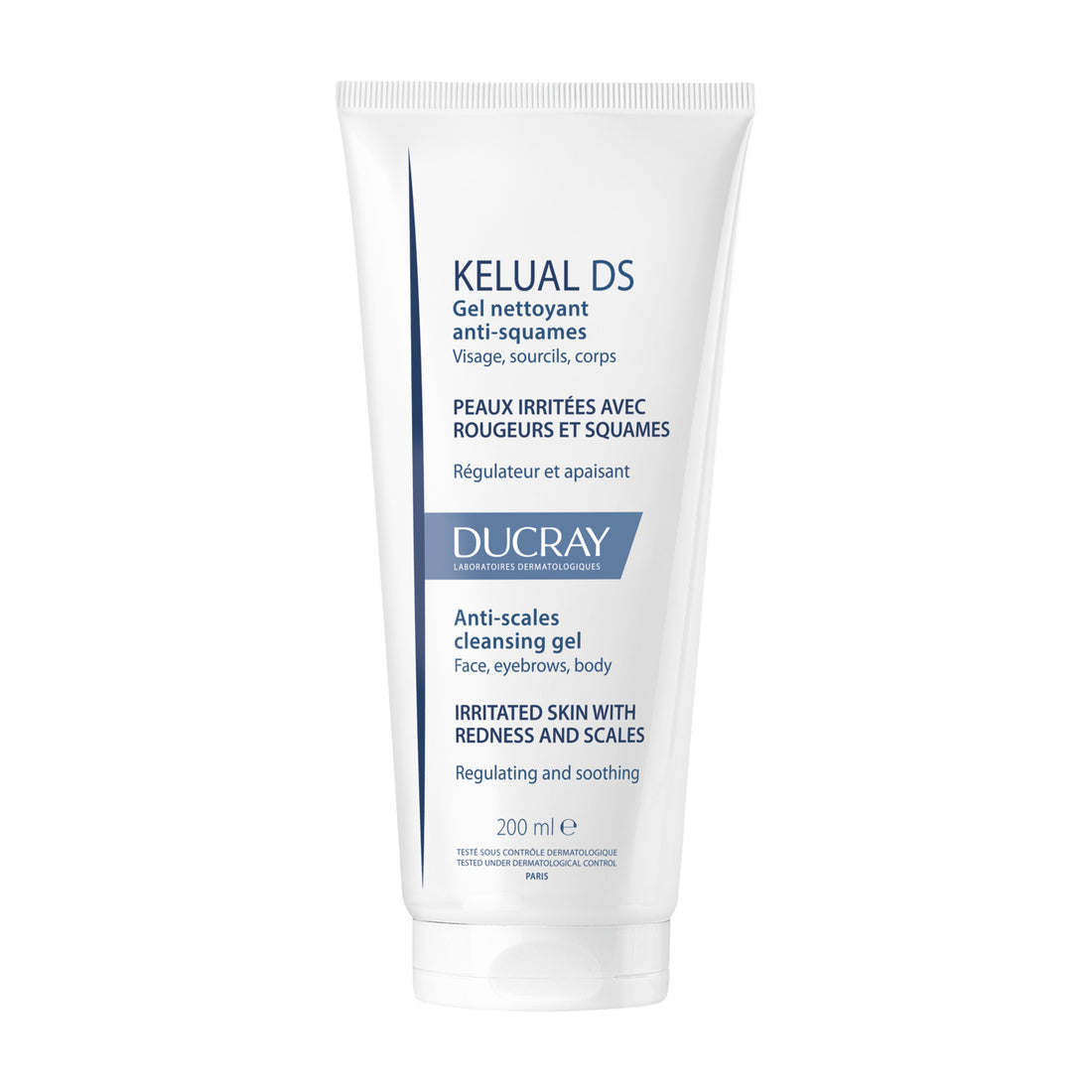 Ducray Kelual DS Gel Limpiador Antiescamas 200 ml — fotografía real de frente sobre fondo blanco