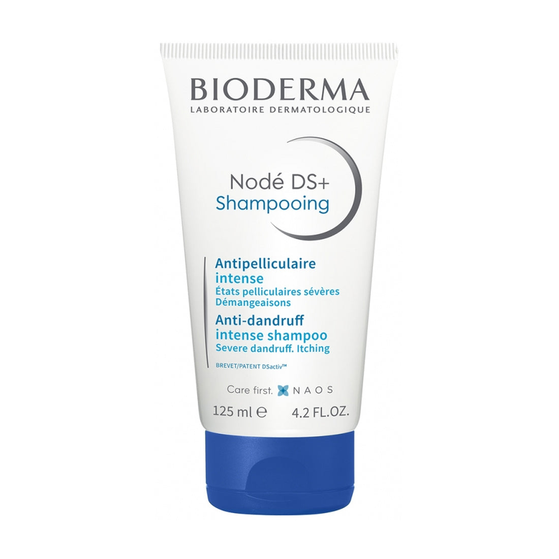 Bioderma Nodé DS+ Shampoo Anticaspa Intenso 125 ml — fotografía real de frente sobre fondo blanco