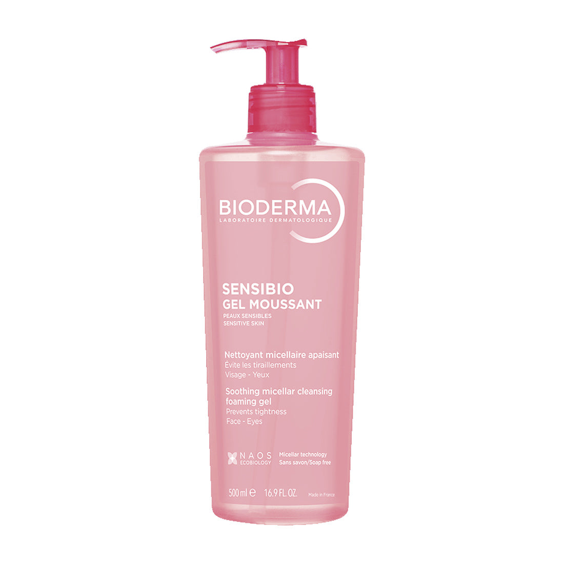 Bioderma Sensibio Gel Moussant 500 ml — fotografía real de frente sobre fondo blanco