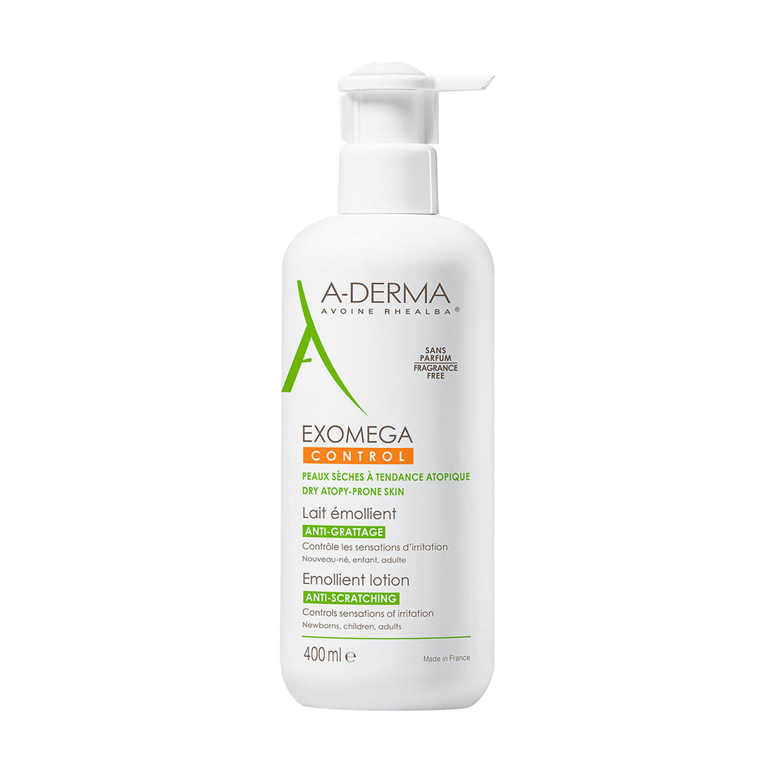 Exomega Control Loción Emoliente 400 ml — fotografía real, vista frontal.