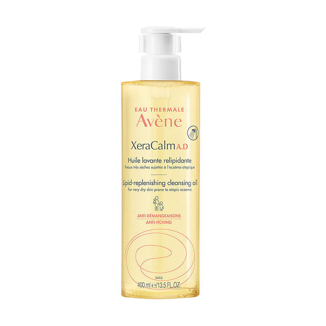 XeraCalm A.D Aceite Limpiador Relipidizante 400 ml — fotografía real, vista frontal.
