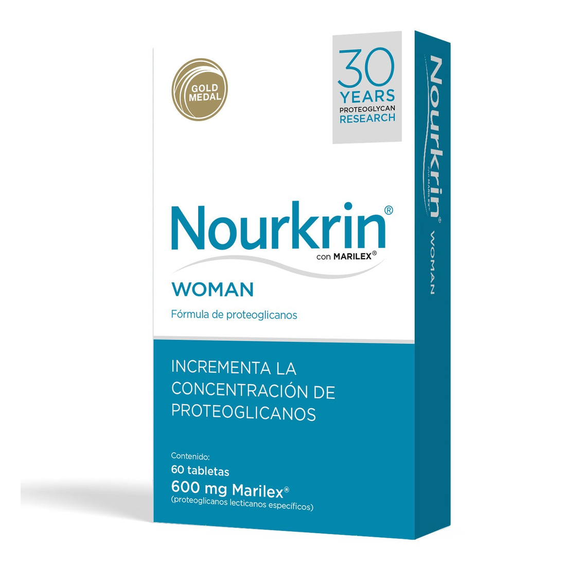 Nourkrin Woman Suplemento alimenticio 60 tabletas — foto comercial original en fondo blanco