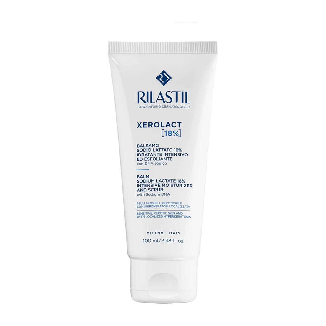 Rilastil Xerolact 18% bálsamo de 100 ml sobre fondo blanco