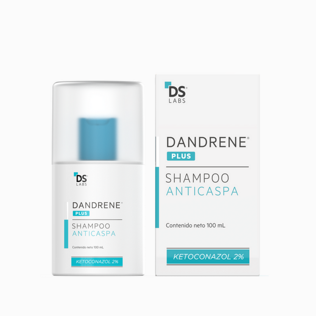 Dandrene Plus Shampoo Anticaspa 100 ml, fotografía real del envase de frente