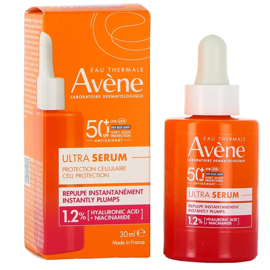 Ultra Serum SPF 50+ Niacinamida 30 ml, foto real del envase de frente