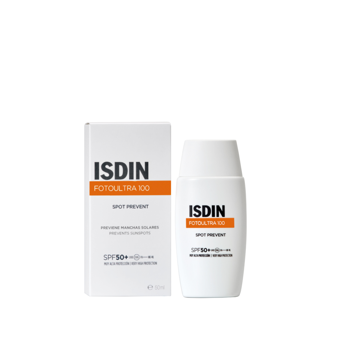 ISDIN FotoUltra 100 Spot Prevent SPF 50+ 50 ml — foto original del fabricante en fondo blanco