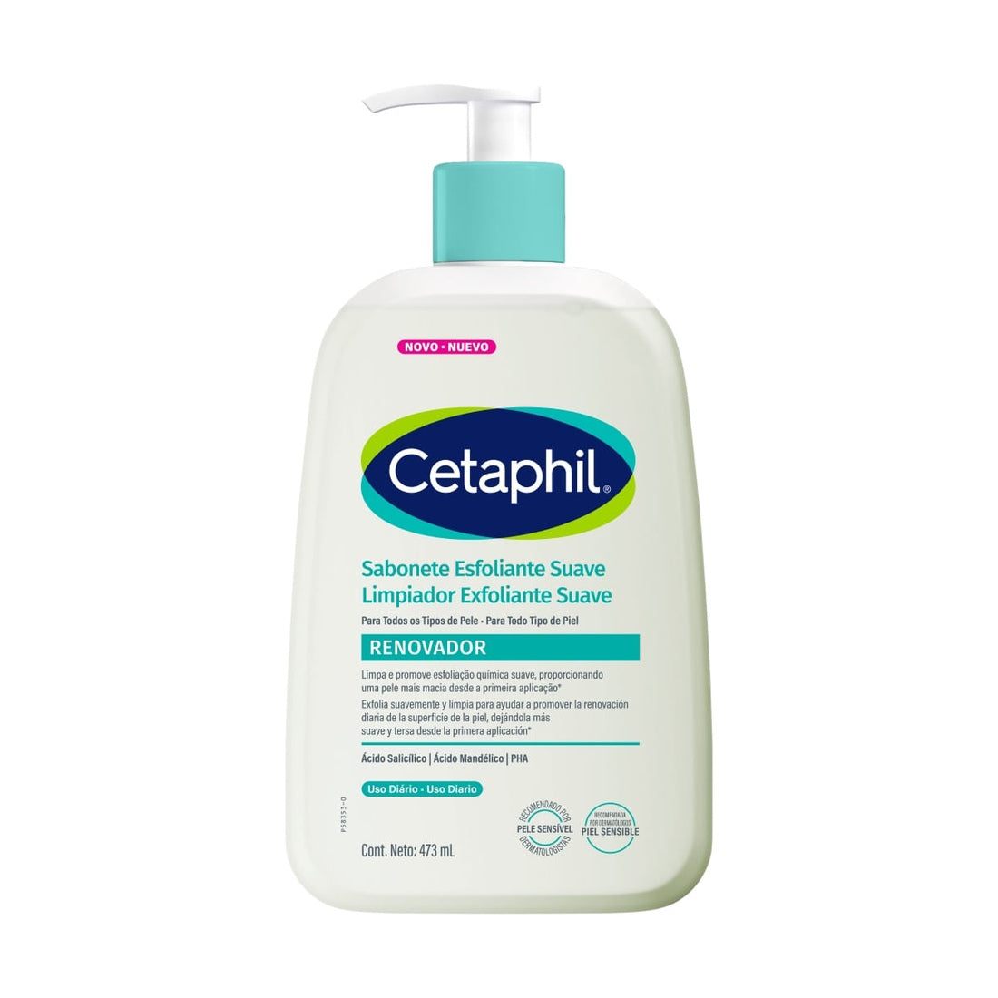 Cetaphil Limpiador Facial Exfoliante Suave Renovador 236 ml — 473 ml — fotografía comercial real