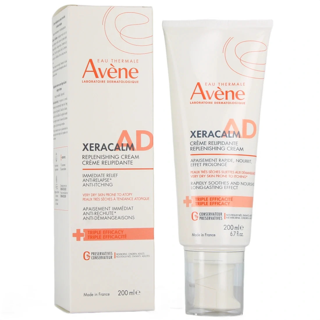 XeraCalm A.D Crema Relipidizante 200 ml, fotografía real del envase de frente